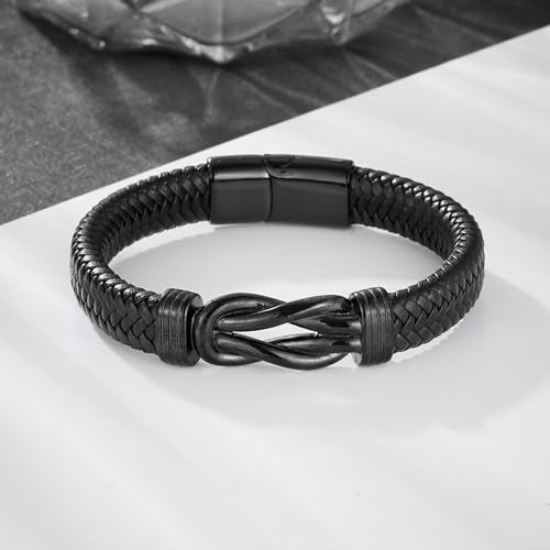 RIPFEVURN Urn Bracelet for Ashes for Women Men Infinity Knot Cremation Jewelry Leather Cuff Bangle Memorial Ashes Bracelet 8.66"