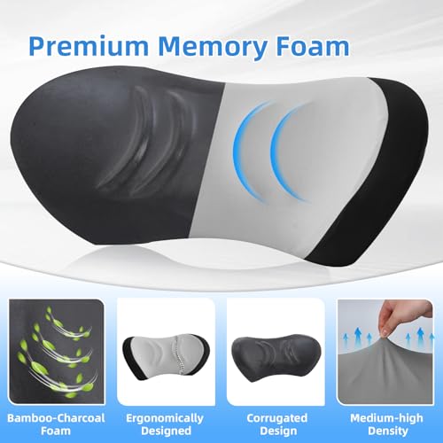 Lumbar Support Pillow for Office Chair - Lumbar Pillow for Car - Ergonomic Lumbar Support Pillow for Car Back Support Cushion Black With Gray Accents See main pic for strap option