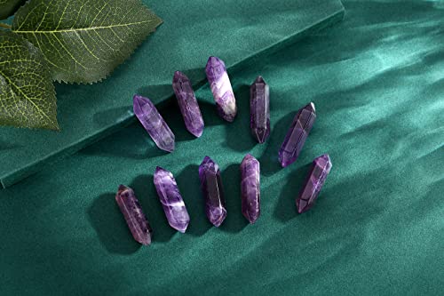 QINJIEJIE 20PCS Amethyst Crystals Wands Stones Set Healing Crystal Points Bulk Gemstones Hexagonal Polished Gems Natural Reiki Stone for Energy Balancing Meditation Witchcraft Gifts A- Amethyst