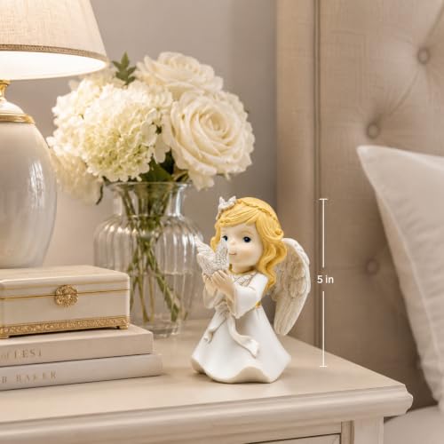 Comfy Hour 6.9 Inch Angel Figurine, Peace Dove Angel Statue White With Blonde Hair and Gold Accents