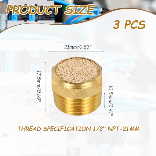 MECCANIXITY 3-piece pneumatic air compressor muffler set with 1/2-inch NPT 21mm male threaded sintered fittings