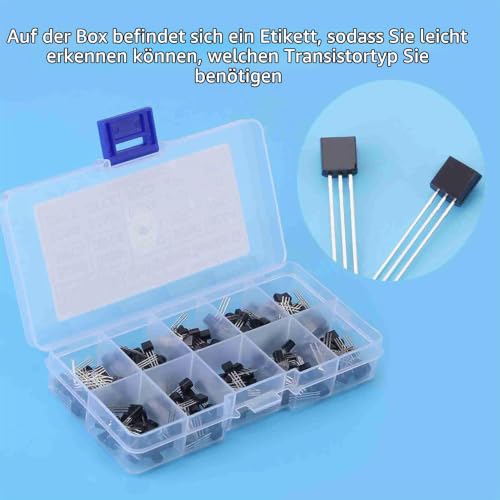 Watris Veiyi 200pcs 10 Value Transistor Set, NPN PNP TO-92 BC327-BC558 Transistors, Transistor Assortment, Transistors Box Pack