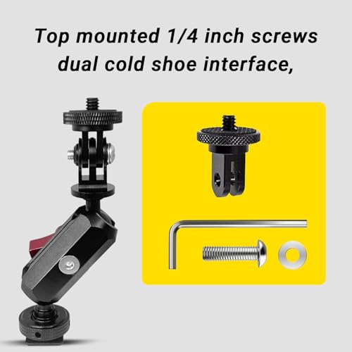Dual Cold Shoe Monitor Mount with 1/4" Screw, Rotatable Dual Ballhead Arm for LED Monitor Microphone, Compatible with DJI Osmo Action 6/5 Pro/4/3, Osmo 360, Insta 360 X5/X4, GoPro Hero 13/12,Pocket 3 Dual Cold Shoe Monitor Mount