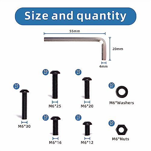 Xjsutisky 150-piece black oxide alloy steel button head hex socket cap screw bolt nut washer assortment kit
