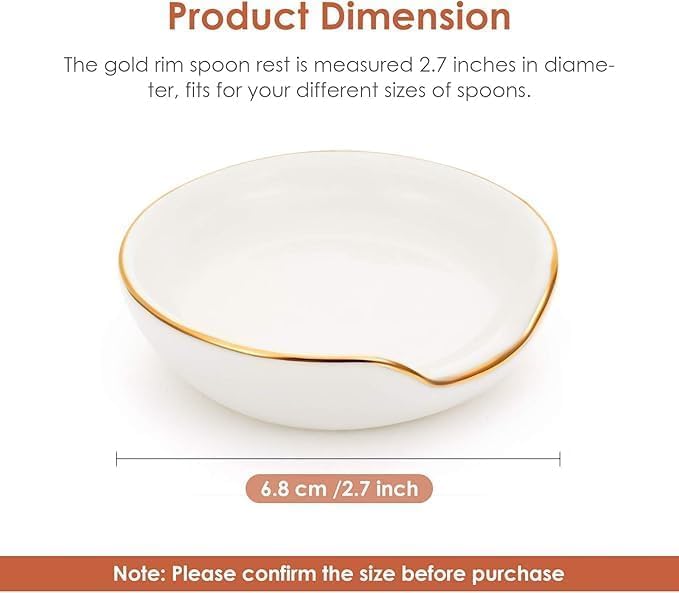 Boao 8 Pieces 2.7 Inches Mini Ceramic Spoon Rests, Kitchen Gold Rim Mini Cooking Spoon Holder for Stove Top Countertop, Teaspoon Rest, Coffee Stir Rest White