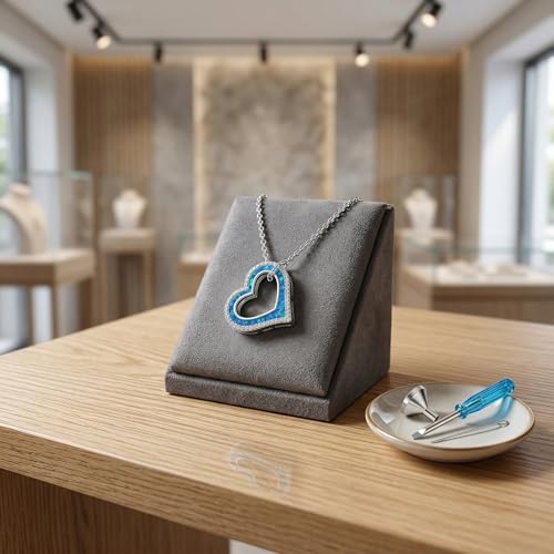 Heart Opal Urn Necklace for Ashes 925 Sterling Silver Heart Cremation Pendant Memorial Jewelry Gifts for Women Mom Sister Friend Blue