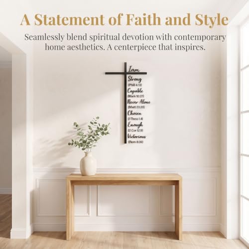 Metal Cross Wall Decor with Scripture Black 60x37cm