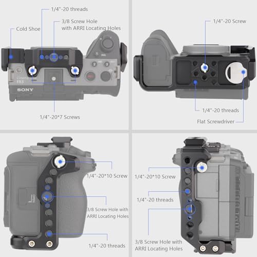 Leftfoto FX3 / FX30 Half Camera Cage with Removable Top NATO Rail - Modular Design Camera Protection Frame Rig with Arca Base Compatible with Sony FX3 FX30 Original XLR Handle DJI RS Gimbal