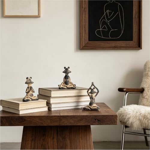 Resin Yoga Monkey Statue – Meditation Animal Figurine for Zen Home Decor, Shelf Ornament, Small Peaceful Sculpture for Living Room or Bedroom (Frog, 3Pcs) Frog, 3pcs