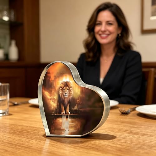 Lion of Judah & Lamb Religious Home Decor for Friends Gifts Acrylic 4x4Inch Lion-Lamb
