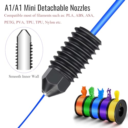 Pack of 6 A1/A1Mini Hardened Steel Nozzle for Bambu, 4 Pieces 0.4 mm, 2 Pieces 0.6 mm Hardened Steel Nozzle 3D Printer Extruder Nozzles for Bambulab A1/A1 Mini For Bambu A1/A1 Mini