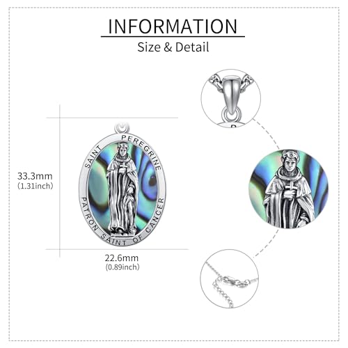 YAFEINI Sterling Silver Santa Muerte/St Peregrine/Hecate/Goddess/Virgin Mary/St Christopher/St Michael/St Jude Necklace Religious Mother's Day Jewelry for Women Mom Men Unisex St Peregrine Abalone