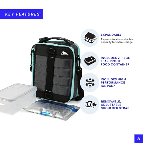Gray Arctic Zone expandable lunch box with ice pack and food container, designed for portable meal storage and freshness.