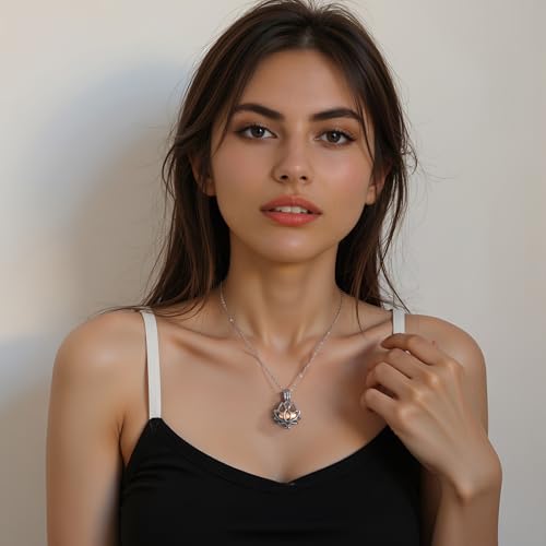 Lotus Urn Necklace for Ashes Pendant Cremation Jewelry with Mini Keepsake Loved One Urn Memorial Ash Jewelry For Women Men Silver-Rose Gold