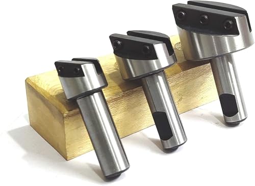 Buyohlic Fly Cutter Set of 3 Pcs with HSS Tool Bit- 1/2" Inch Shank (Head Diameter 3/4", 1-1/8" & 1-1/2" Inches) with Wooden Stand