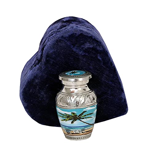 HLC Keepsake URN – Blue Beach Keepsake Qnty 1 -Urn for Human Ashes with 1 Velvet Box Bag-Mini Keepsake Urn - Affordable Urn (3 cu.in)