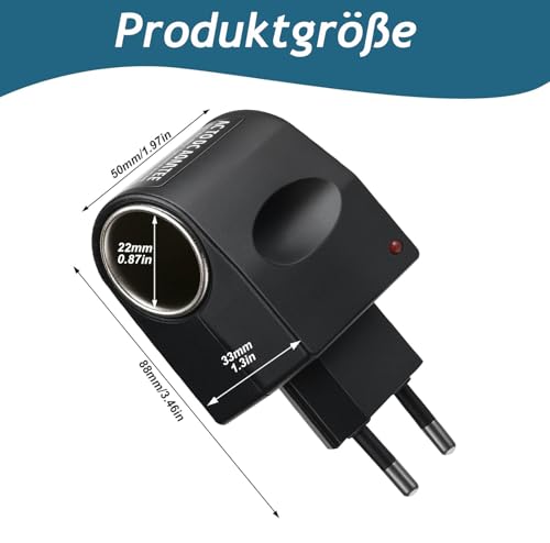 Powice Adapter 12 V to 230 V, 230 V to 12 V Cigarette Lighter Socket 24 W 2 A - AC/DC Voltage Converter EU Plug, 220 V to 12 V Converter for Car Devices, Compressor, Cool Box