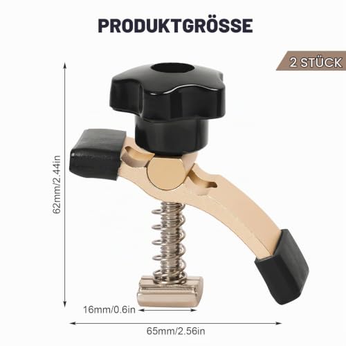 Pack of 2 T-groove hold-down brackets, electroplated treatment + rubber protective cover | Can press 45 mm thick objects, suitable for wood and metal processing (yellow + black) Yellow + Black