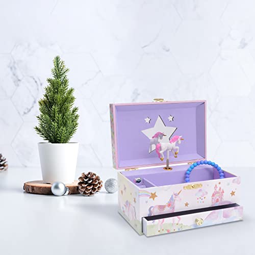 Jewelkeeper Girl's Musical Jewelry Box with Pullout Drawer - Woodland Owls Design Jewelry Storage Organizer for Kids - Twinkle Twinkle Little Star Tune - Jewelry Box for Girls Party Unicorn