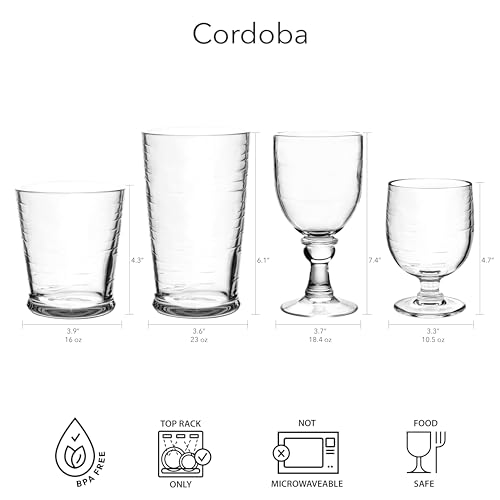 Abode Homewares Cordoba 16 oz Durable Acrylic Double Old Fashioned Glasses, Shatter-Resistant and Dishwasher-Safe Outdoor/Indoor Drinkware, Ideal for Scotch, Bourbon, Cocktails - Clear - Set of 6 Tumbler/Double Old Fashioned
