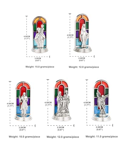 5Pcs Mini Figurines Mix St.Christoper St. Michael Holy Family The Divine Mercy Our Lady Religious Icon Statue Church Stained Window Background Home Decor Car Ornament with Pastable Base