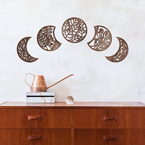 Jetec 5 Pcs Moon Phases Wall Art Decor,Brown,10.6 Inch,Botanical Brown 10.6 Inch Botanical
