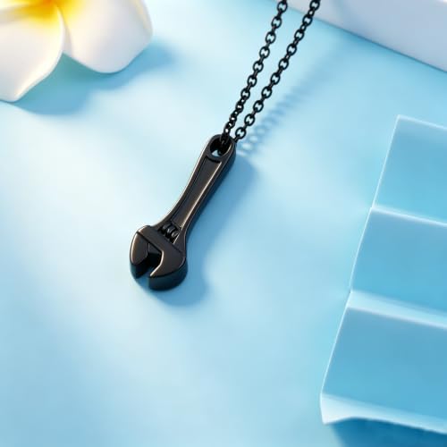 Mechanic Wrench Cremation Jewelry for Ashes Stainless Steel Tool Urn Pendant Locket Keepsake Memorial Urn Necklace for Men Women Holder Ashes for Pet Human Black-DAD