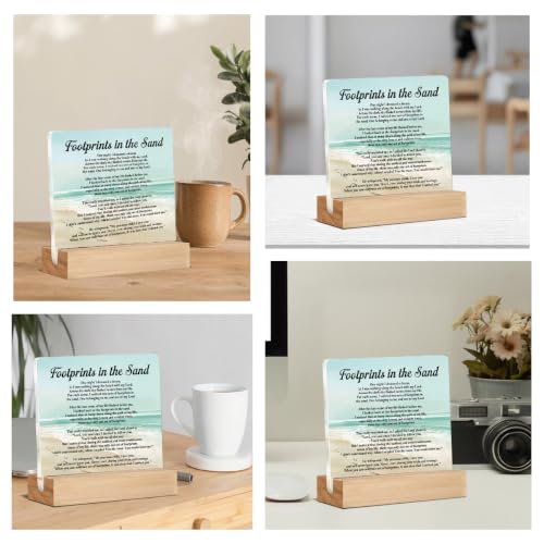 Christian Religious Decor Gifts for Friends Coworkers Set of 6 Motivational Gifts for Women Men Besties, Footprints in the Sand Home Office Acrylic Desk Decor 4 x 4 Inches Foo666666 - Acrylic