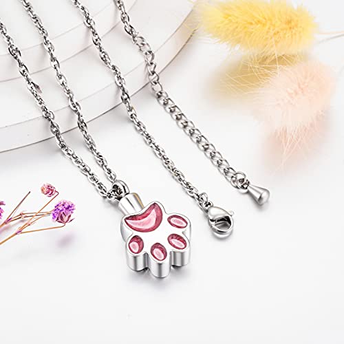 abooxiu Paw Print Urn Necklace for Ashes Cremation Necklace for Pet Ashes Stainless Steel Ash Necklace Memorial Ash Holder Pink