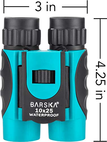 Barska 10x25 Waterproof Binoculars – Compact Blue Binoculars for Bird Watching, Hiking & Sightseeing – BK-7 Roof Prism, Fully Coated Optics, Fogproof, Rubber Armored