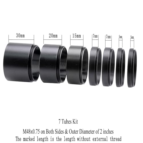 M48 2-Inch Telescope Extension Tube Kit, M48x0.75, 7-Piece Extension Tube Set – 2" / 7-Piece