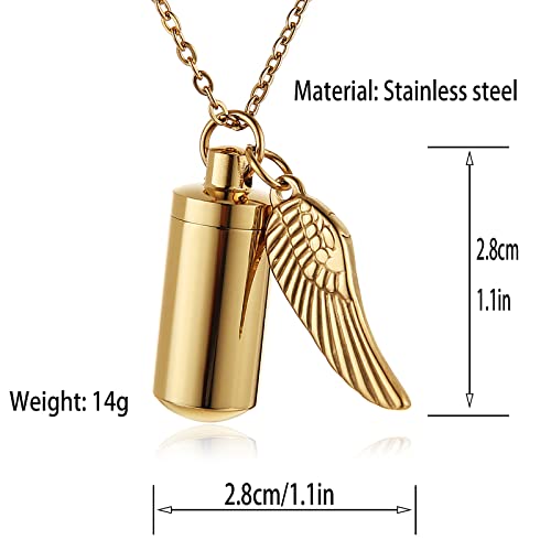 STWTR Stainless Steel Cylindrical Souvenir Capsule Pill Pendant Necklace, Cremated Ashes Pill Container Necklace Gold-A