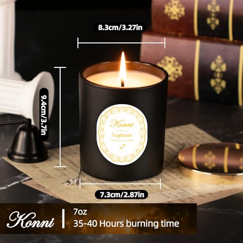 KONNI Sagittarius Zodiac Candle for Men Women, 7 oz Scented Candle, Pine and Cypress Aromatherapy for Relaxting, Soy Wax Astrology Candles Gift for Birthday in November and December, Long Lasting Burn