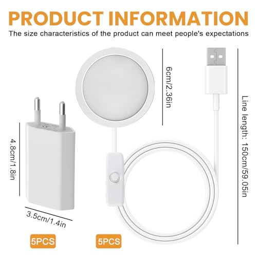 Pack of 5 3D Printer LED Lamps, Printer Light Kit, Three-Colour Continuous Dimming with 5 USB Adapters, DIY Prints Model Replacement Parts for A1/A1mini/P1S/P1P/X1C for Night Light and Decoration