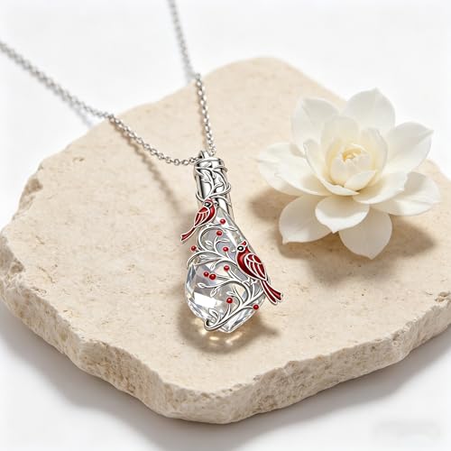 Butterfly Urn Necklace for Ashes Oxidation Crystal Teardrop Keepsake Necklace for Ashes Cremation Jewelry Memorial Gift for Women With Funnel Filler Cardinal