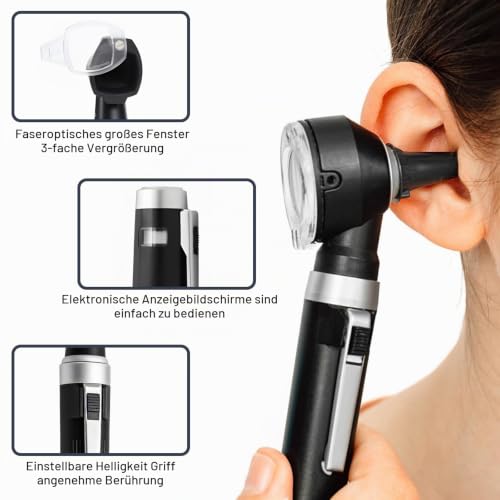 Portable Otoscope Kit: Otoscope with LED Light, Direct Lighting Ear Care Tool, 3x Magnification, 8 Caps and 1 Storage Case, Diagnostics for Children and Adults, for Home Use and Clinic