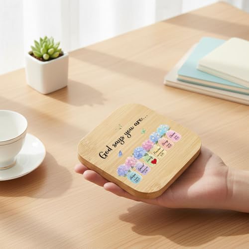 Christian Gifts for Women Men Faith Based Religious Gift God Says You are Wood Drink Coaster for Desk Square Cup Holder Unique Inspirational Christmas Birthday Valentines Day Gifts Best Friend Sister