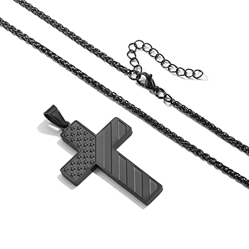DuoDiner 18+2" Cross Necklace for Men Boys Christian Confirmation Gifts Black Joshua 1:9