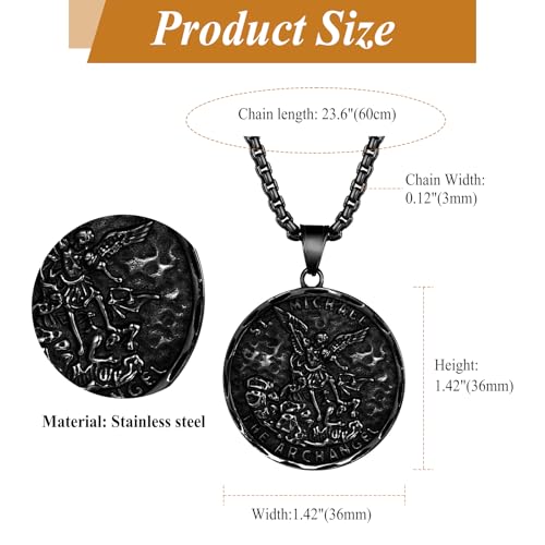 JewelryWe Men’s St Christopher Necklace - Stainless Steel Religious Medal Pendant Travel Traveler Protection Catholic Jewelry michael black