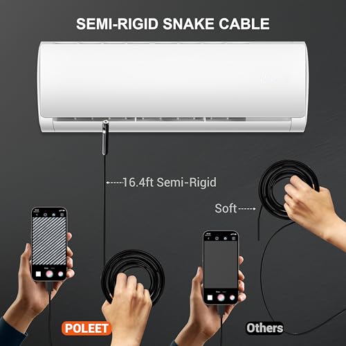 POLEET dual-lens endoscope camera with light, 1920P HD borescope inspection camera display