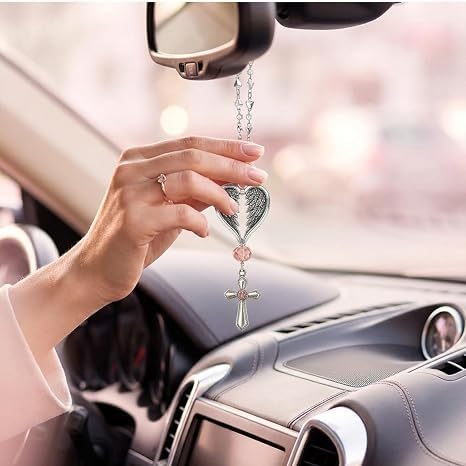 Steering Wheel Charm Accessory,Christian Cross for Car Mirror Hanging,Guardian Angel for Car,Guardian Angel Rearview Mirror Charm Ornament,Christian Protection for Bag