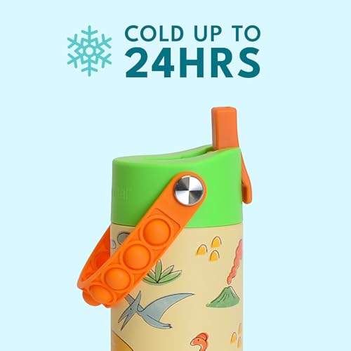Elemental Core 2Pack Insulated Kids Water Bottle Straw Lid & Pop-It Handle 18 Ounces Dinos & Green Camo