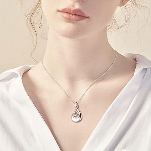 925 Sterling Silver Teardrop Urn Necklace for Ashes Birthstone Heart CZ Memorial Keepsake Pendant Jewelry for Women 04 - White Crystal