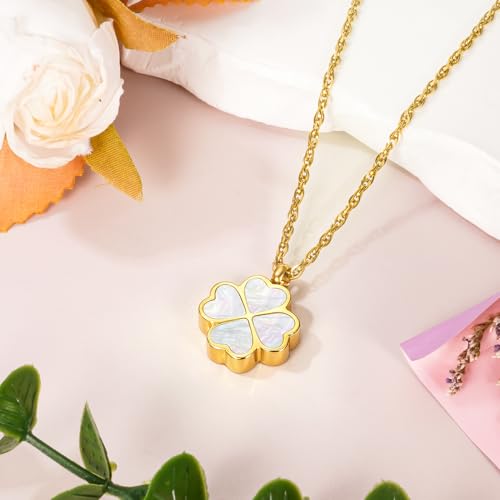 Dletay Four Leaf Clover Urn Necklace for Ashes 316L Stainless Steel Cremation Jewelry for Ashes Lucky Simple Memorial Pendant Necklace for Women Gold