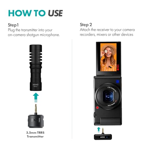 Movo VXR10 Shotgun Mic with WM-VXR10 Wireless Camera Microphone Adapter and Tripod - Compatible with Canon, Sony, Nikon and Other DSLR Cameras - Ideal for Vlogging, Filmmaking, and Content Creation 3.5mm / Camera