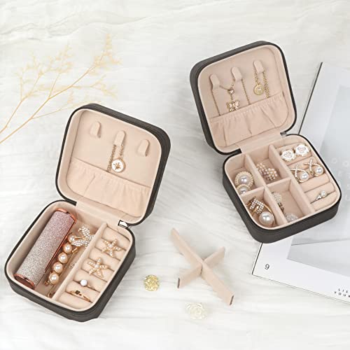 MFXIP Travel Jewelry Case Small Jewelry Box Jewelry Organizer Storage Case Portable PU Leather Mini Jewelry Travel Case for Girls Womens Earring, Necklace, Rings,Bracelets Black Pink White Blue
