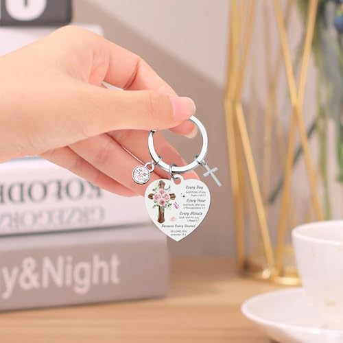 Christian Gifts Women Religious Keyring - 1 Pcs Inspirational Spiritual Baptism Gift with Bible Verse and Prayer, Pendant Cross Charm for Birthday Graduation Communion Christmas Thanksgiving