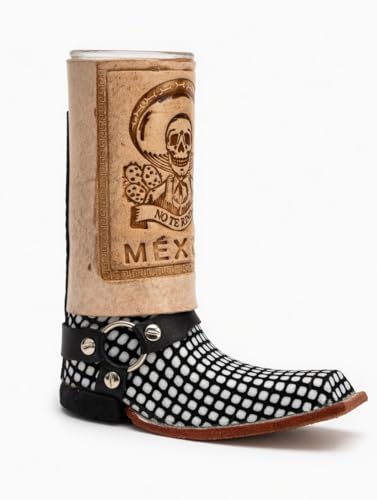 Mexican Boot Shot Glass - Handmade Hand Tooled Leather Mini Boot Tequila Shot - Cowboy Boot Glasses - Assorted Colors - 3 Pack - Approximately 5 1/2" H x 6" W random
