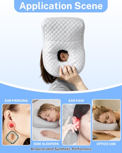 Gray KUAZIDAR ear pillow with hole for side sleepers, designed to reduce ear pain and improve comfort during sleep.
