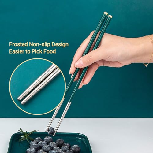 5 Pairs Reusable Metal Chopsticks Dishwasher Safe,Japanese Korean Creative Chop Sticks Pack Chopstick, Non-Slip, 9.5 h Gift Set